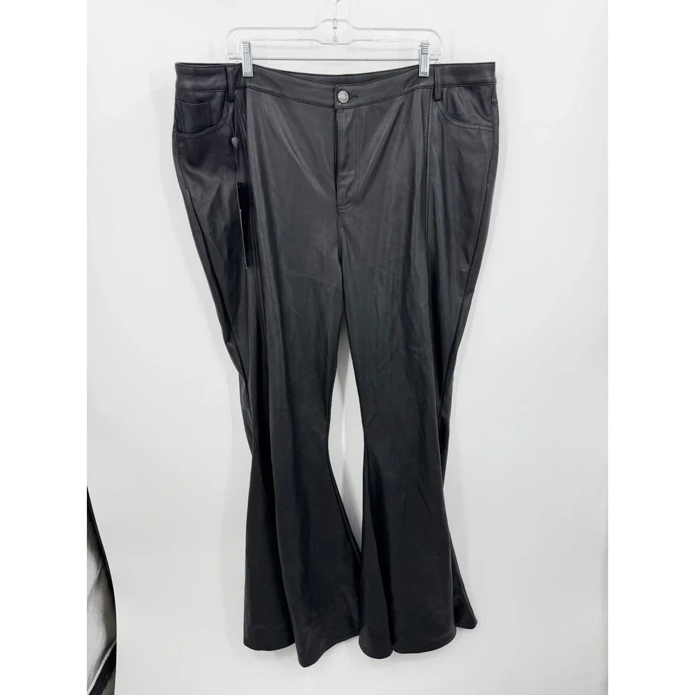 Killstar Deaths Denime Flare Pants Women 4XL Black Faux Leather Gothic Wide Leg